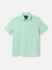 Joules Linen Blend Green Plain Short Sleeve Shirt - Image 1 of 1