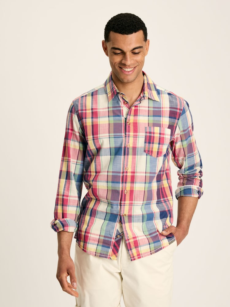 Joules Madras Blue/Pink Long Sleeve Cotton Check Shirt - Image 1 of 8