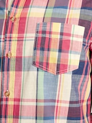 Joules Madras Blue/Pink Long Sleeve Cotton Check Shirt - Image 6 of 8