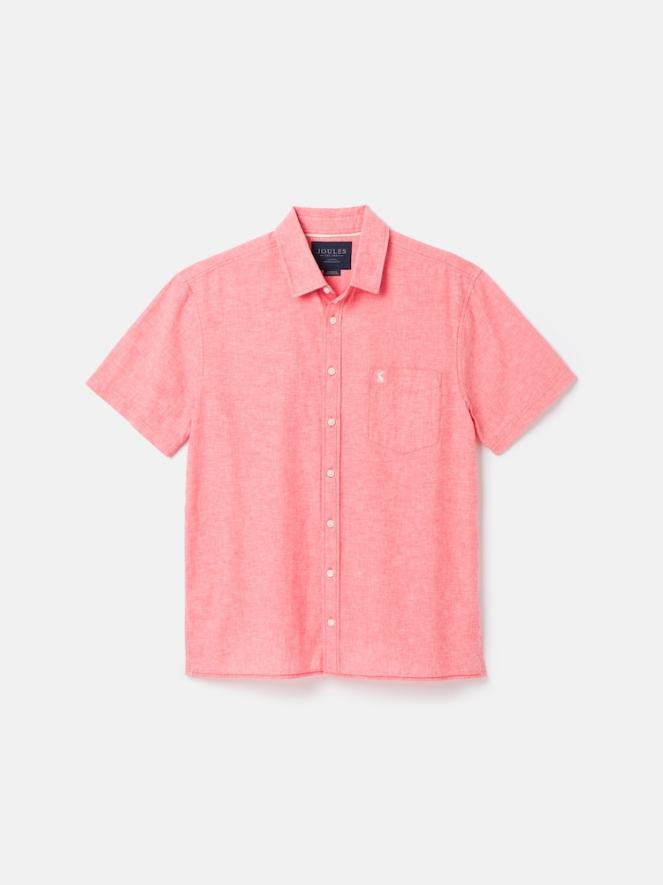 Joules Linen Blend Pink Plain Short Sleeve Shirt - Image 7 of 7 Joules Linen Blend Pink Plain Short Sleeve Shirt - Image 7 of 7