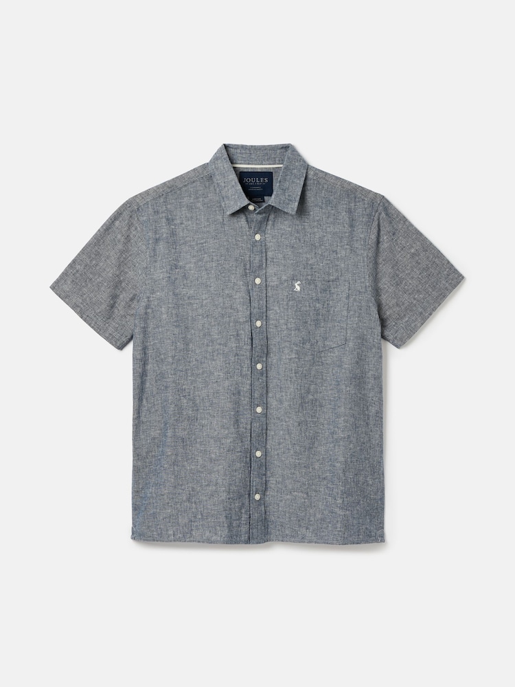 Joules Linen Blend Blue Plain Short Sleeve Shirt - Image 7 of 7 Joules Linen Blend Blue Plain Short Sleeve Shirt - Image 7 of 7
