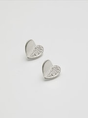 Simply Silver Sterling Silver Mini Heart Polished And Pave Stud Earrings - Image 1 of 2
