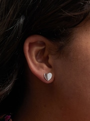 Simply Silver Sterling Silver Mini Heart Polished And Pave Stud Earrings - Image 2 of 2