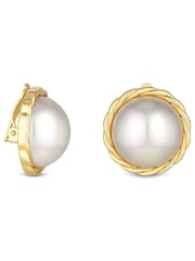 Jon Richard Gold Tone Large Pearl Bouton Clip Earrings - Image 1 of 2