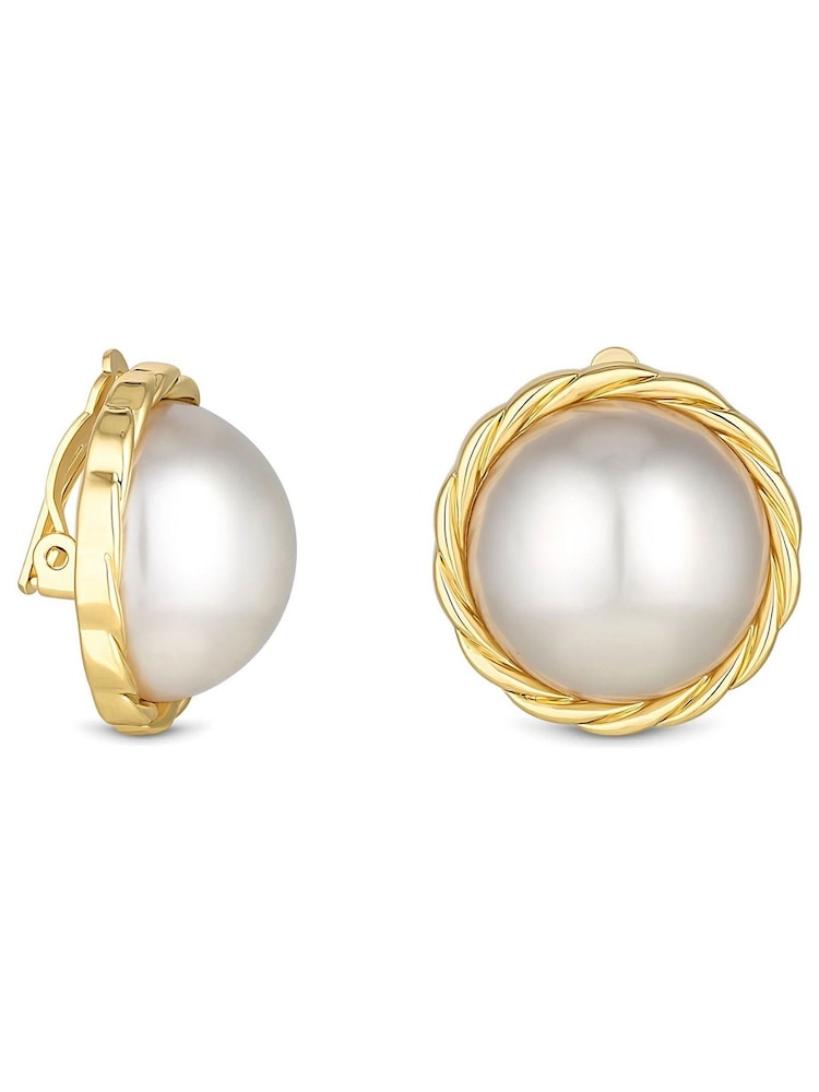 Jon Richard Gold Tone Large Pearl Bouton Clip Earrings - Image 1 of 2