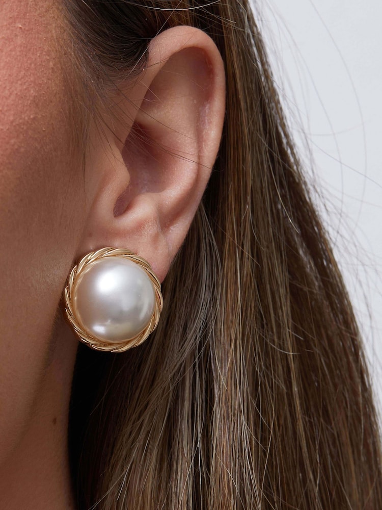 Jon Richard Gold Tone Large Pearl Bouton Clip Earrings - Image 2 of 2