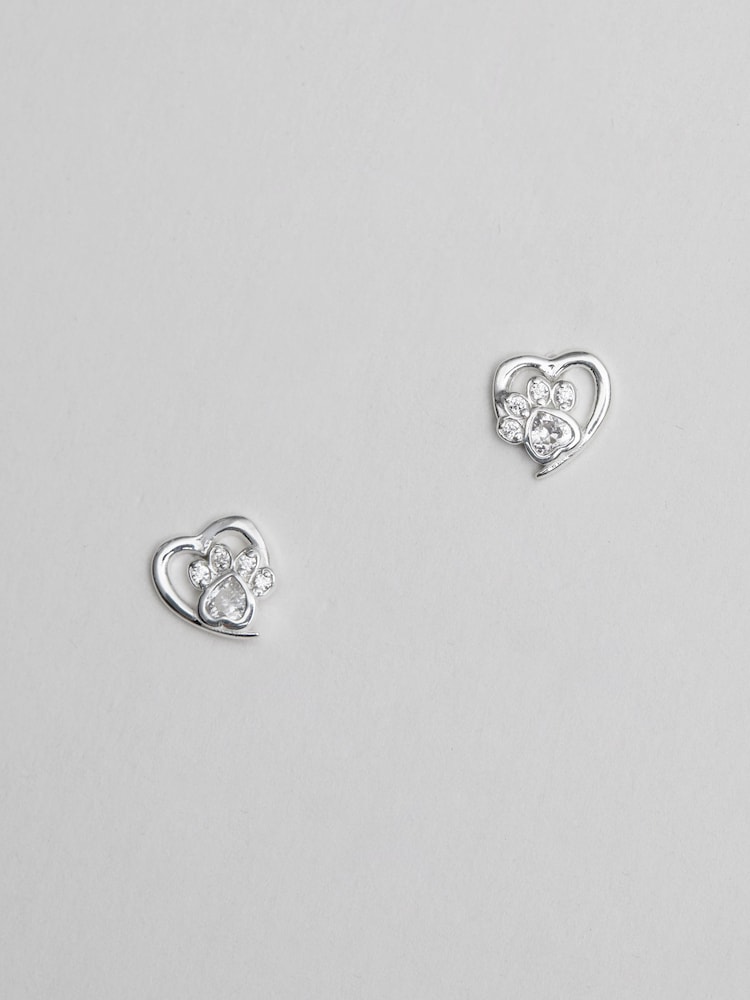Simply Silver Sterling Silver Tone 925 Paw Print And Heart Earrings - Image 1 of 2
