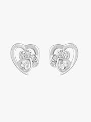 Simply Silver Sterling Silver Tone 925 Paw Print And Heart Earrings - Image 2 of 2