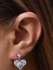 Jon Richard Silver Tone Cubic Zirconia Mixed Stone Heart Earrings - Image 2 of 3