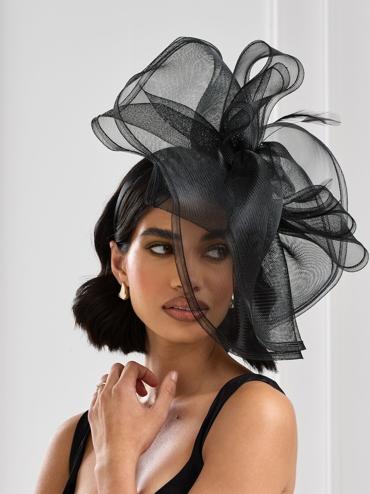 Jon Richard Black Large Hat Fascinator - Image 1 of 4 Jon Richard Black Large Hat Fascinator - Image 1 of 4