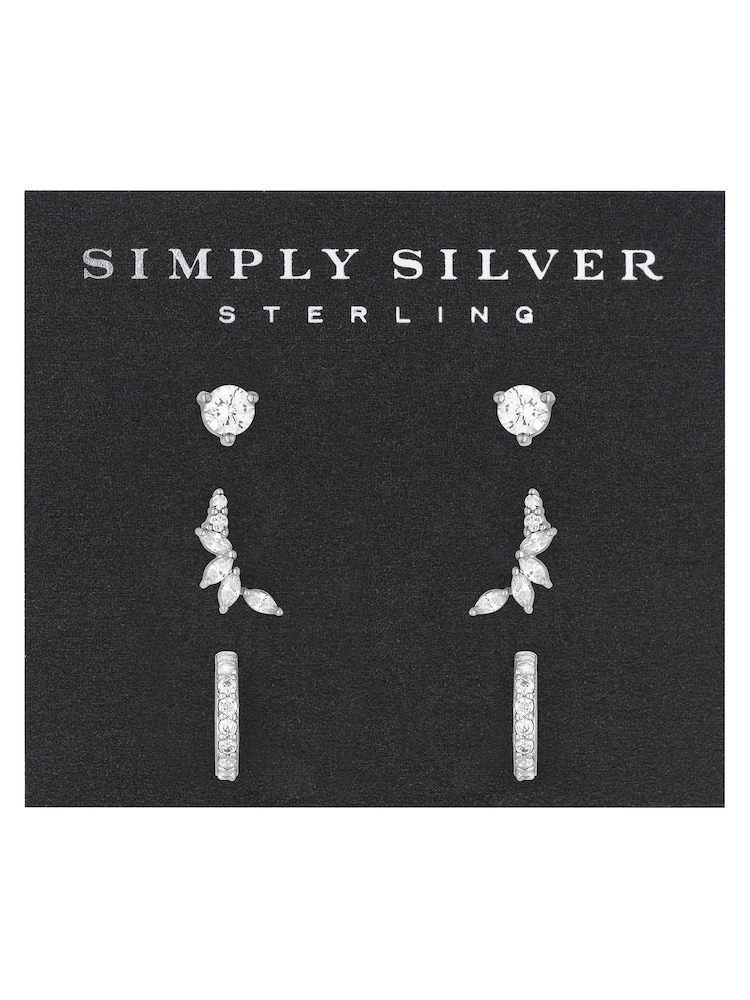 Simply Silver Sterling Silver Tone 925 Cubic Zirconia Climber Earrings - Pack of 3 - Image 2 of 3