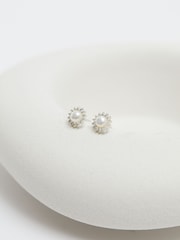Simply Silver Sterling Silver Tone 925 Freshwater Pearl And Cubic Zirconia Halo Stud Earrings - Image 2 of 2