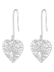 Simply Silver Sterling Silver Tone 925 Diamond Cut Cage Heart Drop Earrings - Image 1 of 1