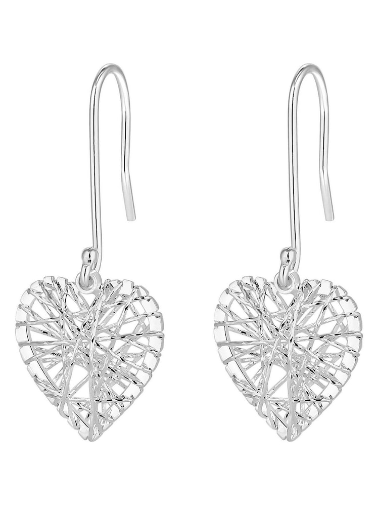 Simply Silver Sterling Silver Tone 925 Diamond Cut Cage Heart Drop Earrings - Image 1 of 1