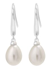 Simply Silver Sterling Silver Tone 925 Freshwater Pearl Cubic Zirconia Sleek Drop Earrings - Image 1 of 3