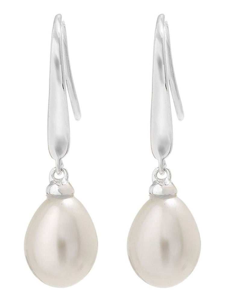 Simply Silver Sterling Silver Tone 925 Freshwater Pearl Cubic Zirconia Sleek Drop Earrings - Image 1 of 3