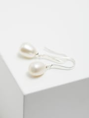 Simply Silver Sterling Silver Tone 925 Freshwater Pearl Cubic Zirconia Sleek Drop Earrings - Image 2 of 3