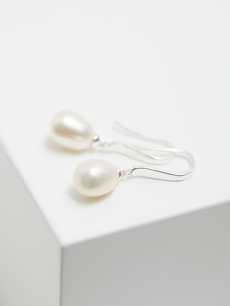 Simply Silver Sterling Silver Tone 925 Freshwater Pearl Cubic Zirconia Sleek Drop Earrings - Image 2 of 3