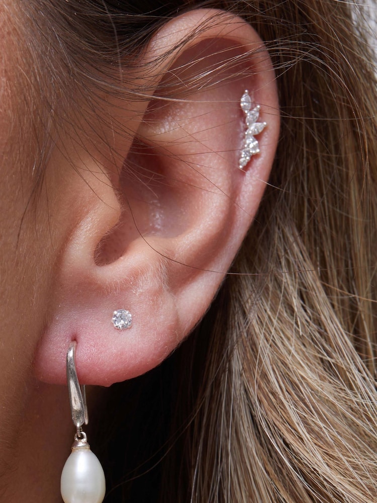 Simply Silver Sterling Silver Tone 925 Freshwater Pearl Cubic Zirconia Sleek Drop Earrings - Image 3 of 3
