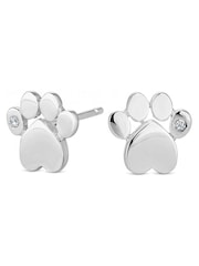 Simply Silver Silver Tone Paw Print Earrings - Image 1 of 3