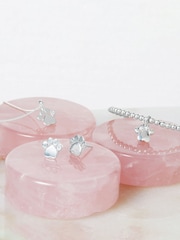 Simply Silver Silver Tone Paw Print Earrings - Image 3 of 3