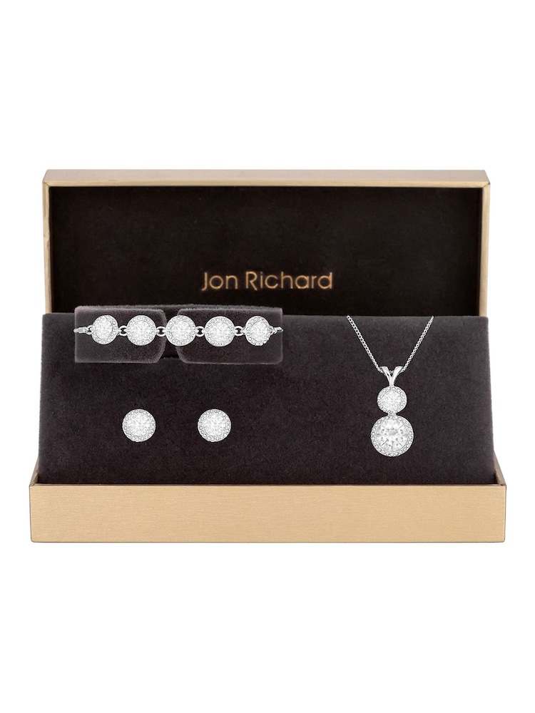 Jon Richard Silver Tone Crystal Halo Double Solitaire Trio Set - Image 2 of 5