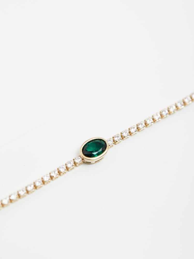 Jon Richard Gold Tone Cubic Zirconia Green Stone Toggle Bracelet - Image 2 of 3