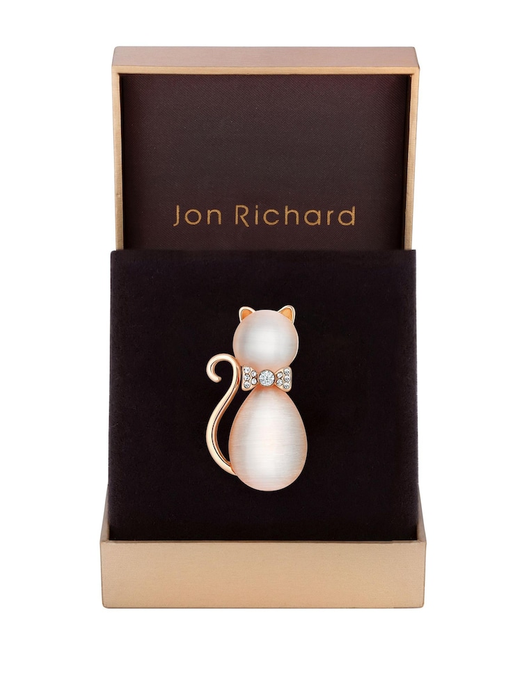 Jon Richard Gold Tone Peach Crystal Stone Cat Brooch - Image 1 of 2