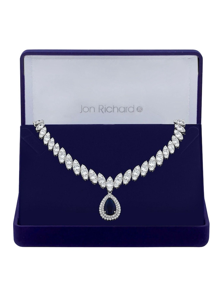 Jon Richard Blue Gift Boxed Rhodium Plate Cubic Zirconia Statement Necklace - Image 1 of 3
