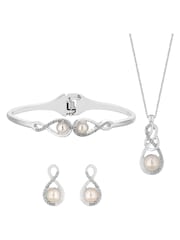 Jon Richard Silver Tone Plated Gift Boxed Crystal Infinity and Pearl Jewellery Set - Image 2 of 3