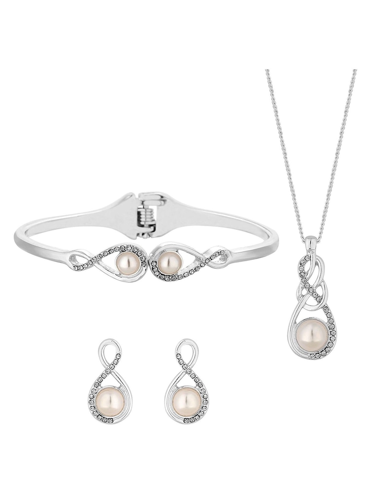 Jon Richard Silver Tone Plated Gift Boxed Crystal Infinity and Pearl Jewellery Set - Image 2 of 3