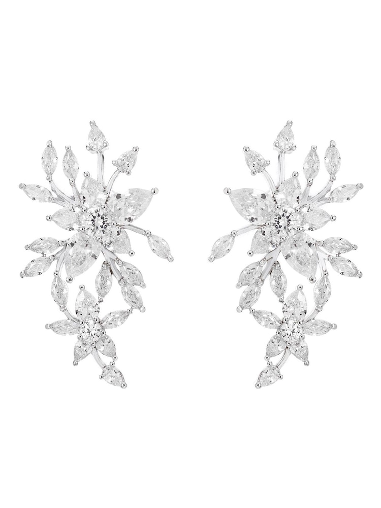 Jon Richard Silver Tone Crystal Starburst Earrings - Image 1 of 2
