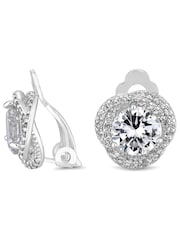 Jon Richard Silver Tone Pave Cross-Over Halo With Centre Stone Clip Earrings - Image 1 of 2