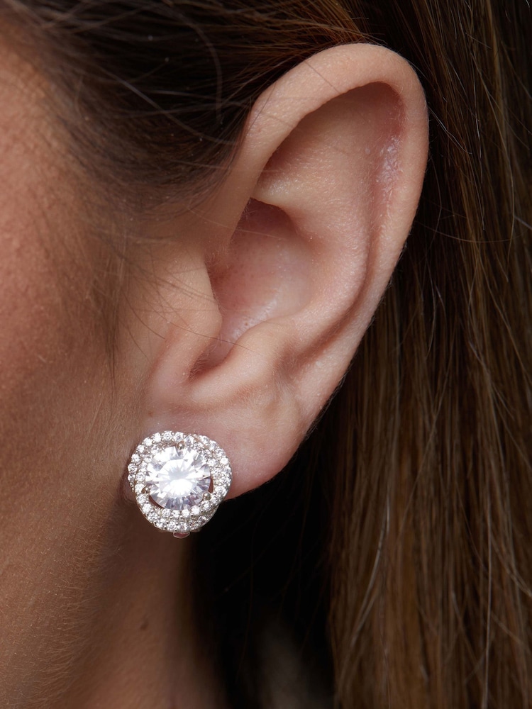 Jon Richard Silver Tone Pave Cross-Over Halo With Centre Stone Clip Earrings - Image 2 of 2