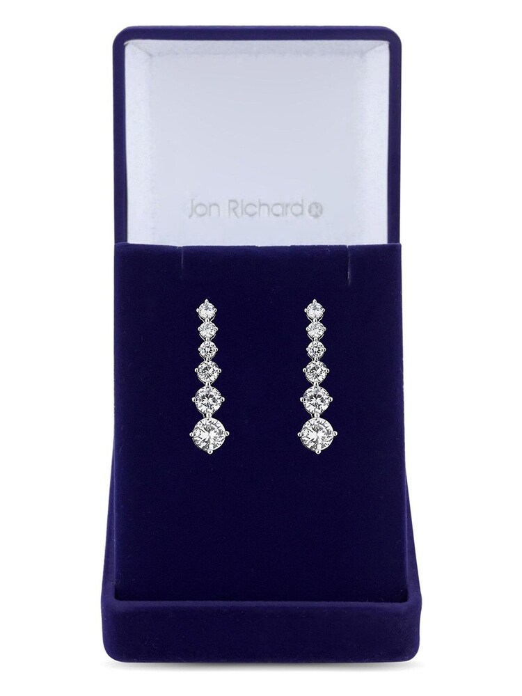 Jon Richard Silver Tone Cubic Zirconia Graduated Tennis Drop Earrings in a Gift Box - Image 1 of 3