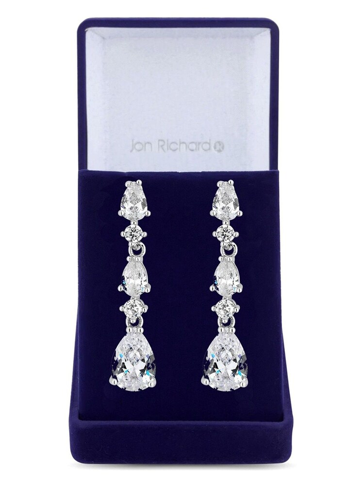 Jon Richard Silver Tone Clear Cubic Zirconia Graduated Pear Drop Earrings - Image 1 of 3