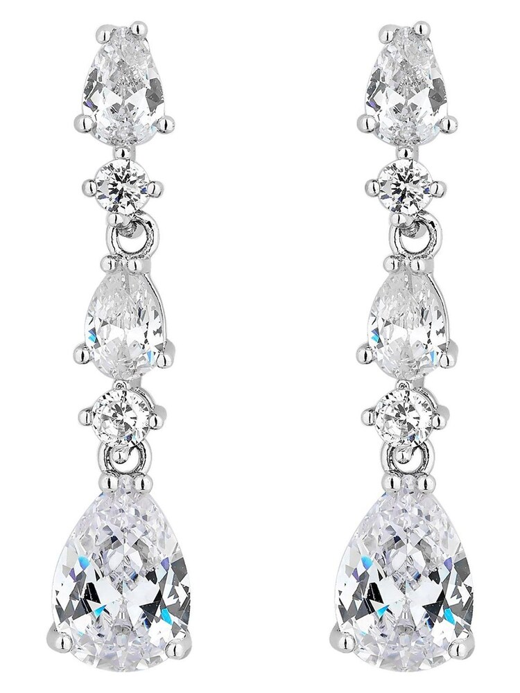 Jon Richard Silver Tone Clear Cubic Zirconia Graduated Pear Drop Earrings - Image 2 of 3