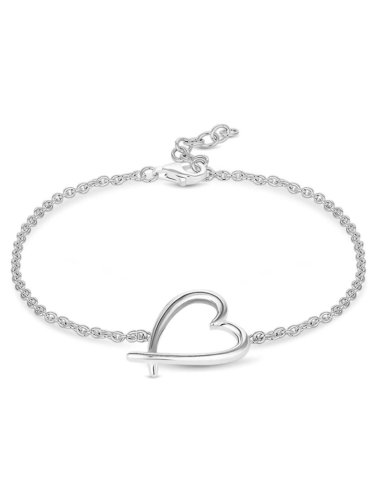 Simply Silver Sterling Silver Tone 925 Polished Open Heart Bracelet - Image 1 of 4
