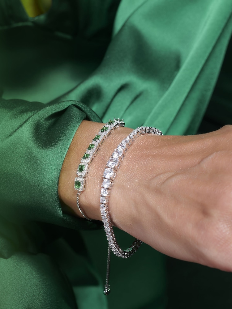 Jon Richard Silver Tone Emerald Cubic Zirconia Toggle Gift Boxed Bracelet - Image 2 of 3
