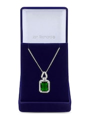 Jon Richard Silver Tone Emerald Cubic Zirconia Pendant Gift Boxed Necklace - Image 1 of 2