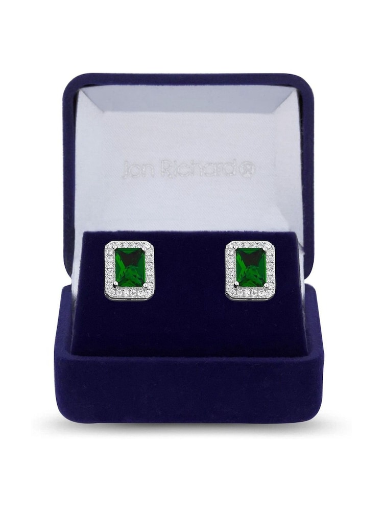 Jon Richard Silver Tone Emerald Cubic Zirconia Stud Gift Boxed Earrings - Image 1 of 2 Jon Richard Silver Tone Emerald Cubic Zirconia Stud Gift Boxed Earrings - Image 1 of 2