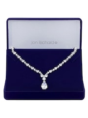 Jon Richard Silver Tone Rhodium Plated Cubic Zirconia Graduated Peardrop Gift Boxed Short Pendant Necklace - Image 2 of 2