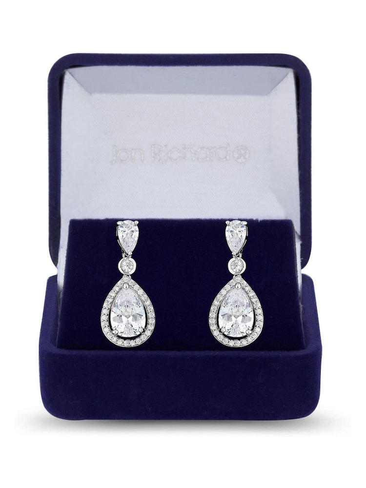 Jon Richard Silver Tone Rhodium Plated Cubic Zirconia Pear Drop Gift Boxed Earrings - Image 1 of 2