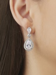 Jon Richard Silver Tone Rhodium Plated Cubic Zirconia Pear Drop Gift Boxed Earrings - Image 2 of 2