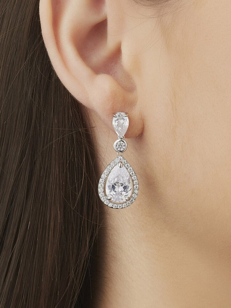 Jon Richard Silver Tone Rhodium Plated Cubic Zirconia Pear Drop Gift Boxed Earrings - Image 2 of 2
