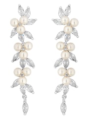 Jon Richard Silver Gold Cubic Zirconia Pearl Crystal Vine Pear Gold Earrings - Image 1 of 3