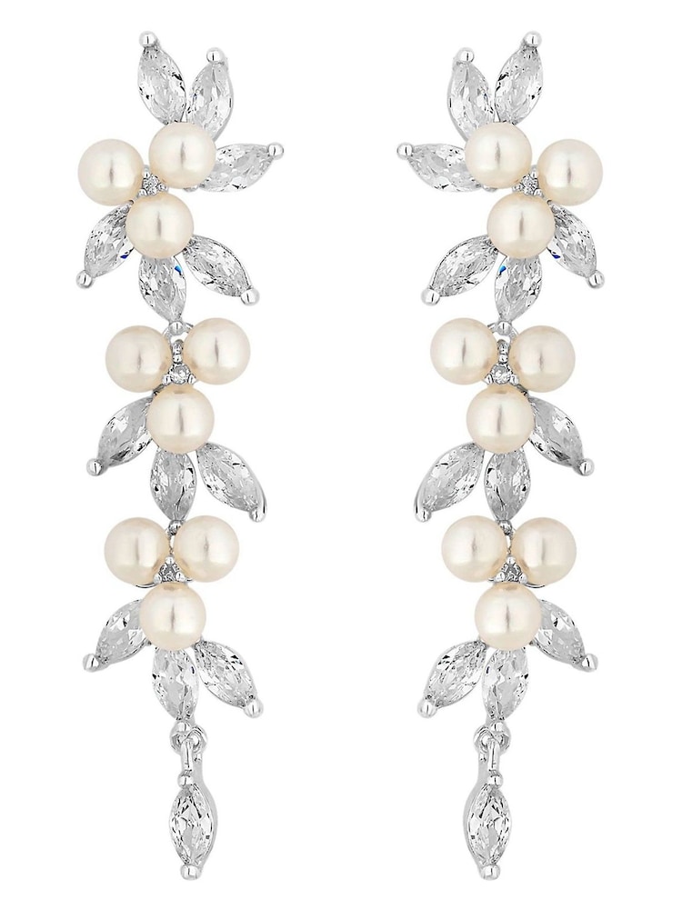Jon Richard Silver Gold Cubic Zirconia Pearl Crystal Vine Pear Gold Earrings - Image 1 of 3