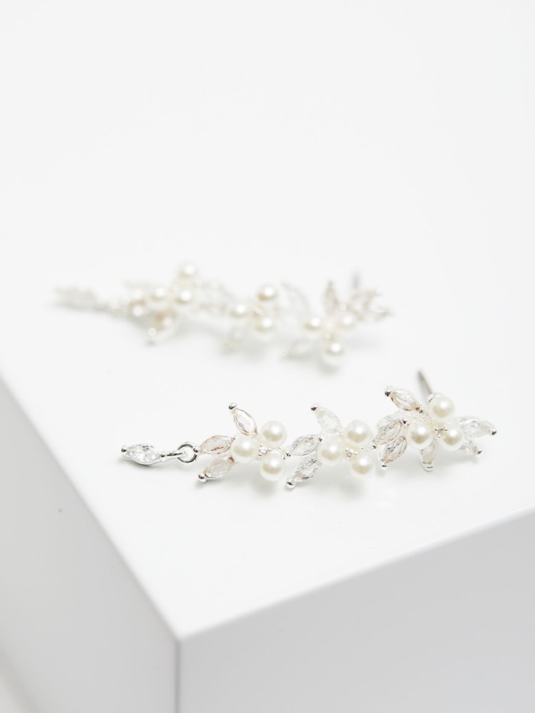 Jon Richard Silver Gold Cubic Zirconia Pearl Crystal Vine Pear Gold Earrings - Image 2 of 3