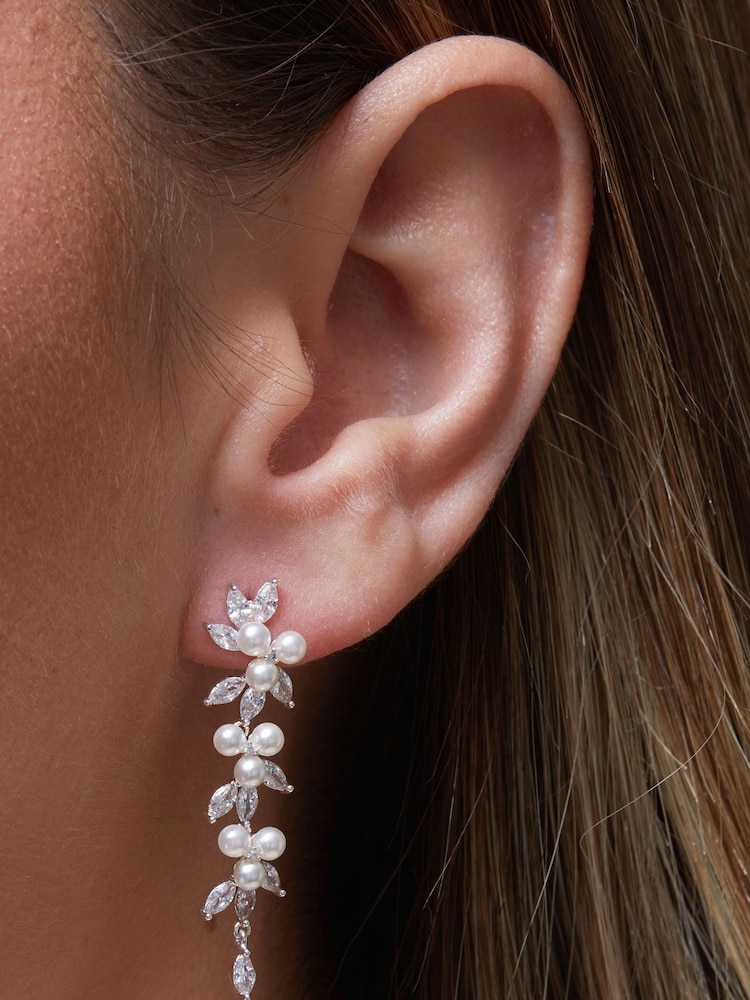 Jon Richard Silver Gold Cubic Zirconia Pearl Crystal Vine Pear Gold Earrings - Image 3 of 3