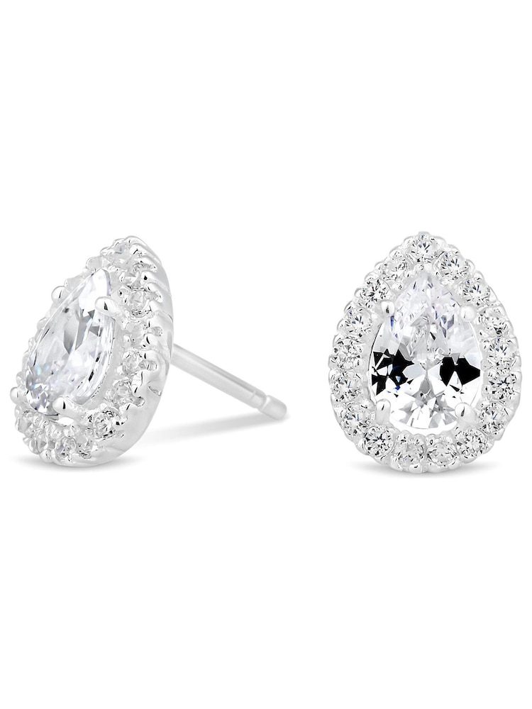 Simply Silver Silver Tone 925 Cubic Zirconia Peardrop Cluster Stud Earrings - Image 1 of 2
